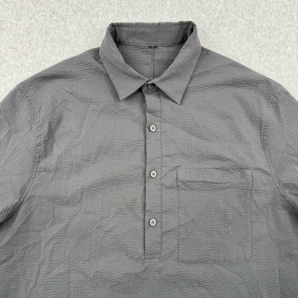 Lululemon Shirt Mens Medium Gray‎ Seersucker Woven Air Popover Half Button - Picture 2 of 8